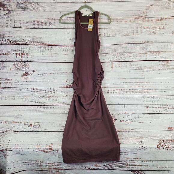 Michael Stars Midi Dress L Burgundy Foil Trim Racerback Ruched Beachy Vaca NWT - Picture 5 of 12